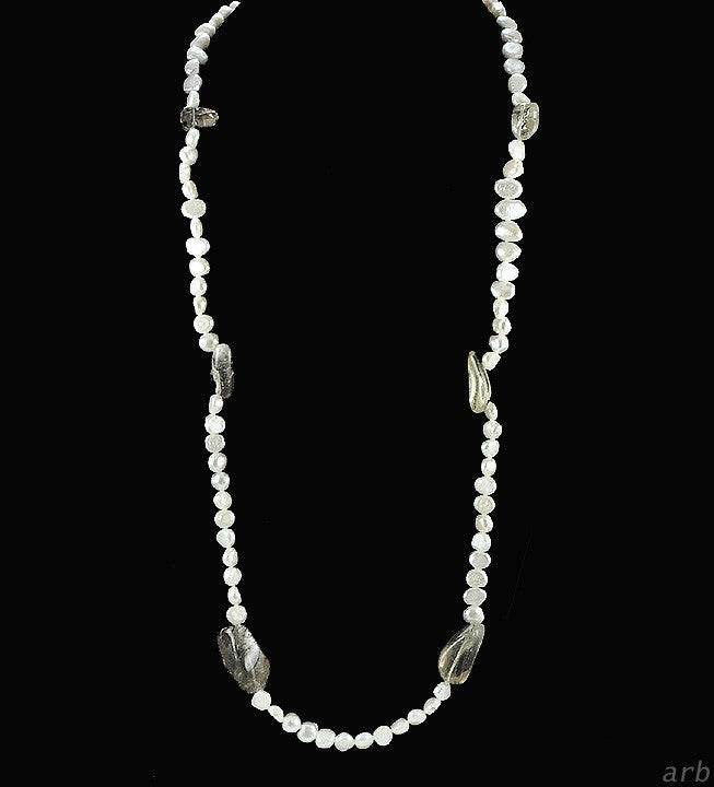 Lovely Vintage Kenneth J. Lane Designer Pearl and Gray Stone Long Necklace 33"