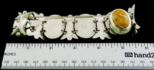 Vintage Mexican Sterling Silver & Agate Stone Bracelet