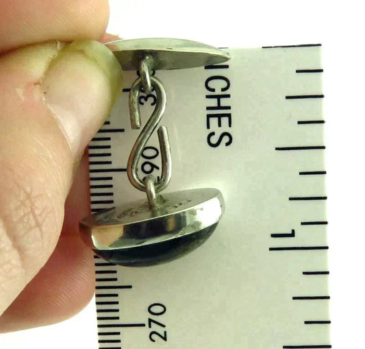 Vintage Mexican Sterling Silver Green Cat's Eye Chrysoberyl Cufflinks Modernist