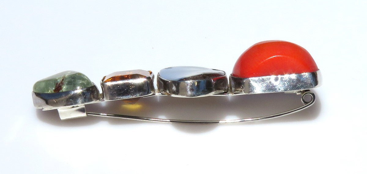Signed Rebecca Collins Bless Our Earth Sterling Silver Opal Coral Citrine Brooch