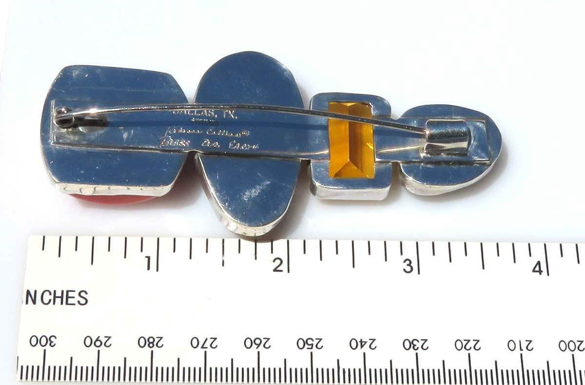 Signed Rebecca Collins Bless Our Earth Sterling Silver Opal Coral Citrine Brooch