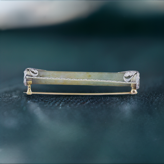 c1910s-1920s Antique 14k Yellow Gold Platinum Jade Butterfly Pin Brooch