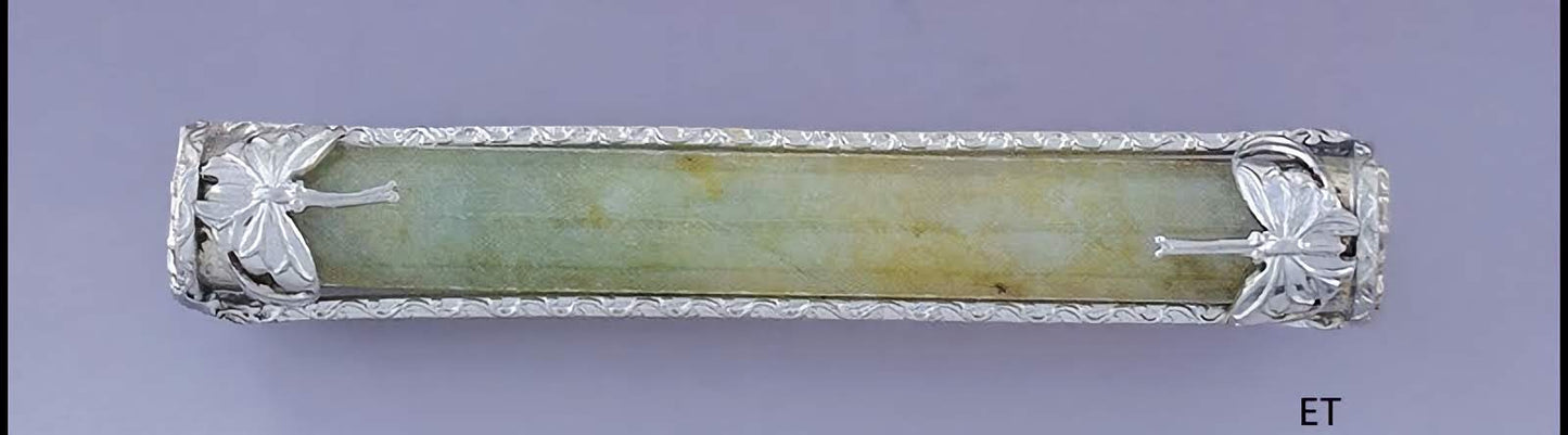 c1910s-1920s Antique 14k Yellow Gold Platinum Jade Butterfly Pin Brooch