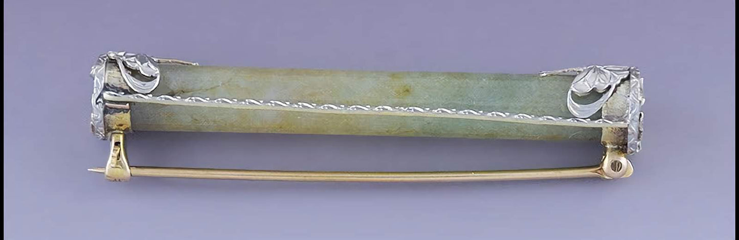 c1910s-1920s Antique 14k Yellow Gold Platinum Jade Butterfly Pin Brooch