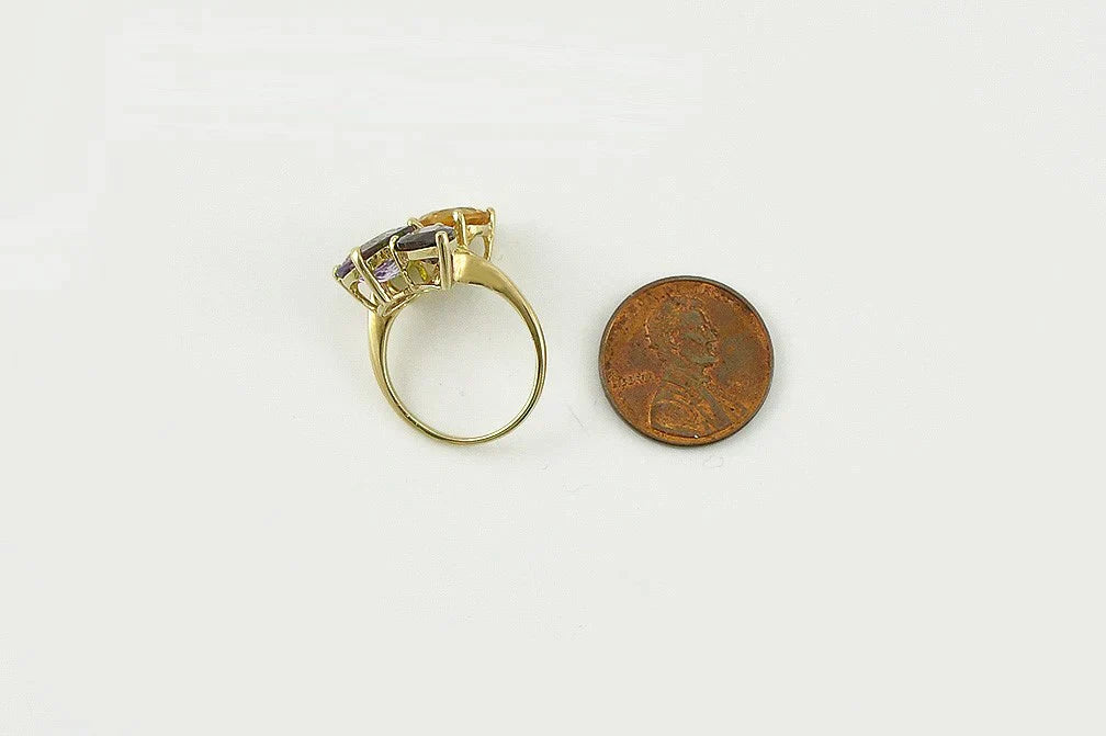 Stunning 10K Yellow Gold Garnet Amethyst Citrine Peridot Ring Size 6