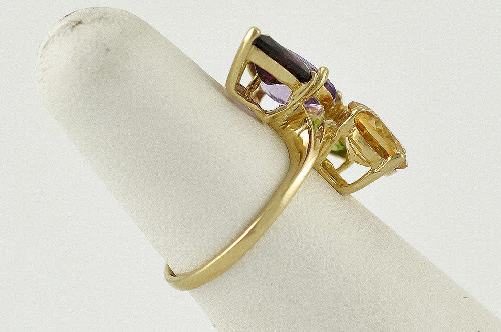 Stunning 10K Yellow Gold Garnet Amethyst Citrine Peridot Ring Size 6