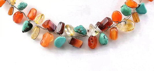Candy-Colored Gemstone Abra Designer Collar Necklace Sterling Silver Wire