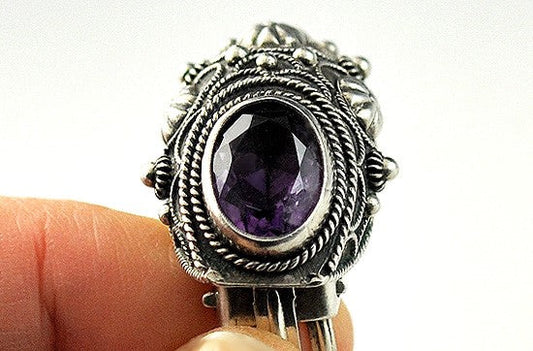 Spectacular Vintage Italian Tuscan Style Silver and Amethyst Clip On Earrings