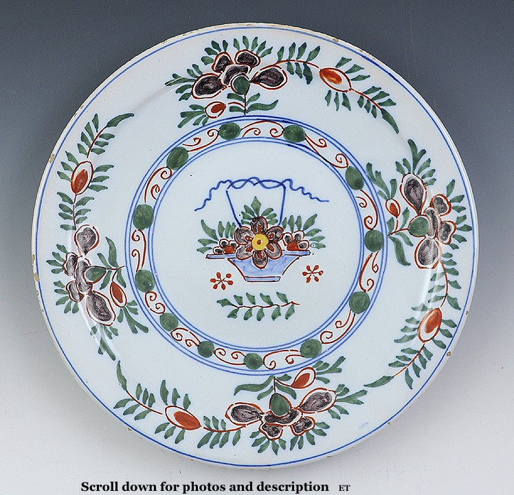 Amazing Mid 1700s Set 6 Delft Tin Glazed Porcelain Plates Nice Condition