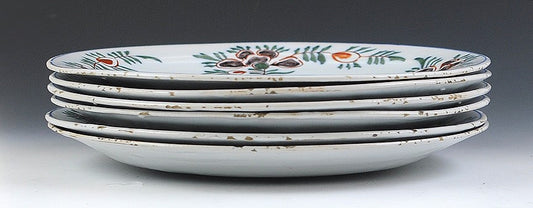 Amazing Mid 1700s Set 6 Delft Tin Glazed Porcelain Plates Nice Condition