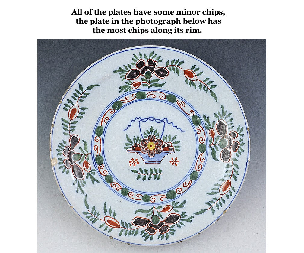 Amazing Mid 1700s Set 6 Delft Tin Glazed Porcelain Plates Nice Condition