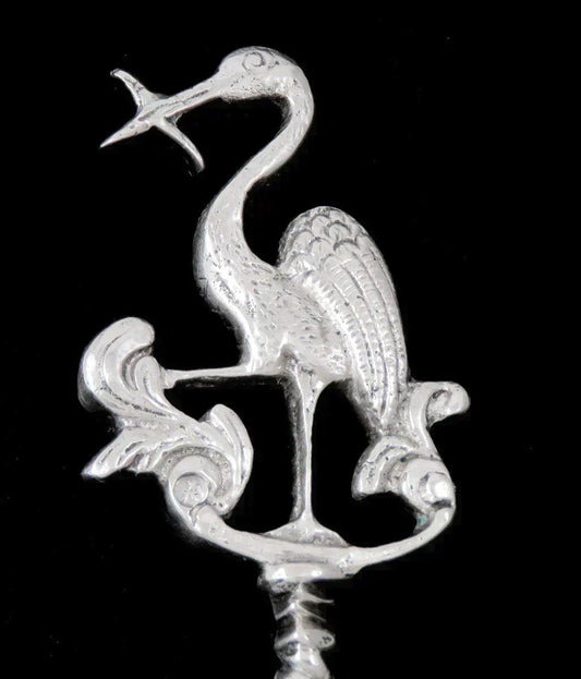 Antique Dutch Silver Egret Heron Stork Amsterdam Crest Souvenir Serving Spoon
