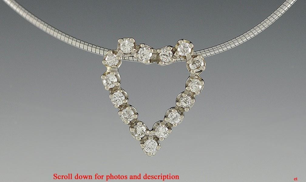 Beautiful 14k White Gold & Diamond Heart Pendant w/White Gold Cable Chain