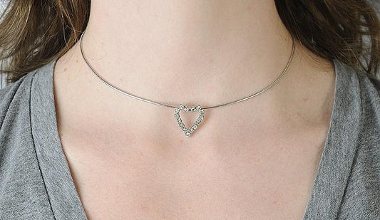 Beautiful 14k White Gold & Diamond Heart Pendant w/White Gold Cable Chain