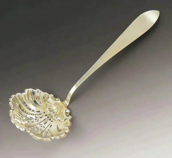 Antique c1850 European German Silver Gold Wash Berry Strainer Pierced Ladle