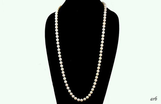 Wonderful Necklace of Real Individually Knotted White Pearls Lariat Length