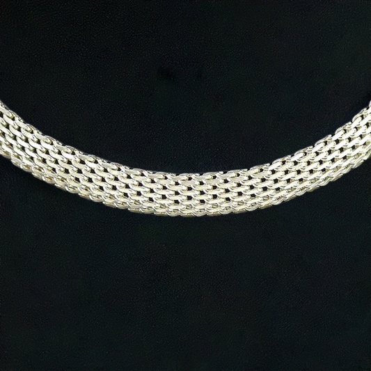 Beautifully Woven Sterling Silver Adjustable Length Choker Necklace 16-18.5 in