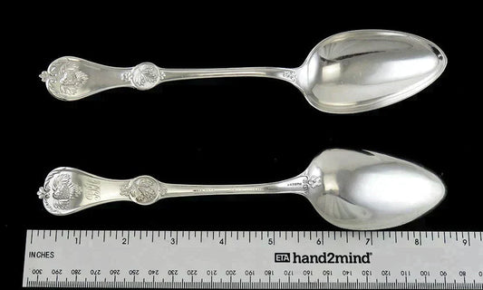 Antique c1870 American Coin Silver Strawberry Pattern Serving Spoons 8 3/4"