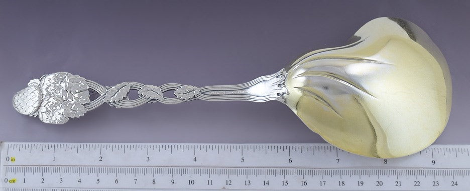 Fine Tiffany & Co Sterling Silver Strawberry Pattern Large Serving Spoon / Scoop