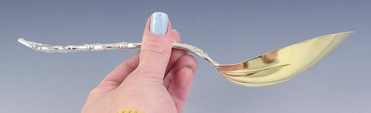 Antique Sterling Silver Tiffany Strawberry Gold Wash Casserole Serving Spoon