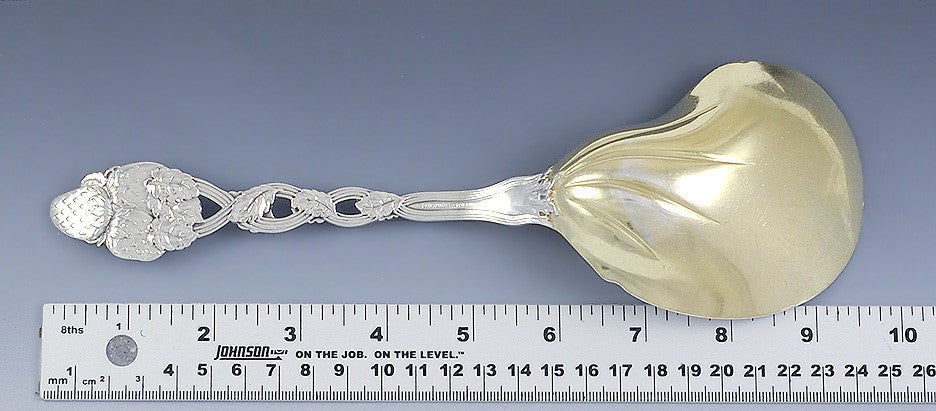 Antique Sterling Silver Tiffany Strawberry Gold Wash Casserole Serving Spoon