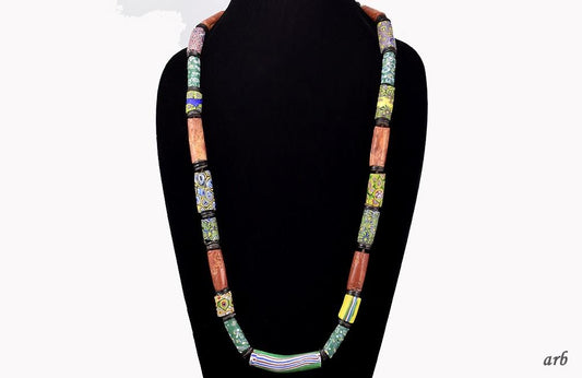 Colorful Antique Italian Millefiori Style African Trade Bead Necklace