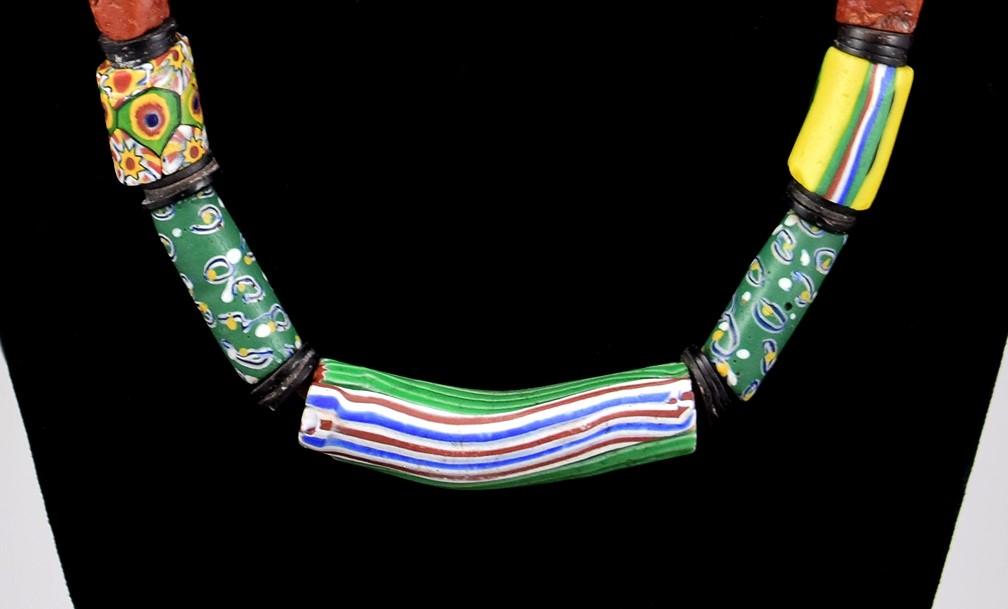 Colorful Antique Italian Millefiori Style African Trade Bead Necklace