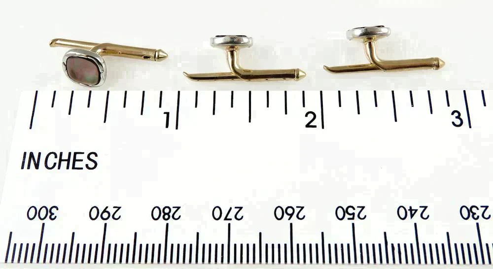 Set of 3 Vintage Larder 14K 2-Tone Gold & Abalone Men's Shirt Studs