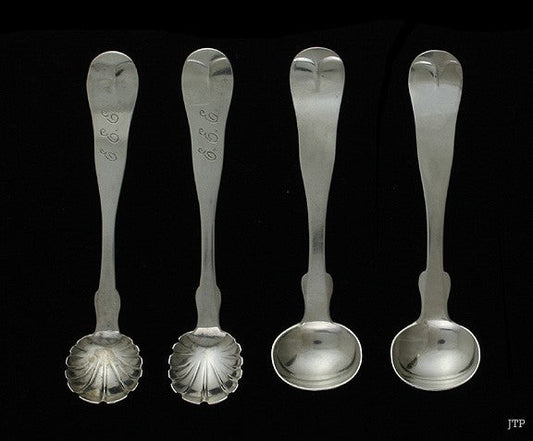 4 Antique Bigelow Kennard American Coin Silver Master Salt Spoons
