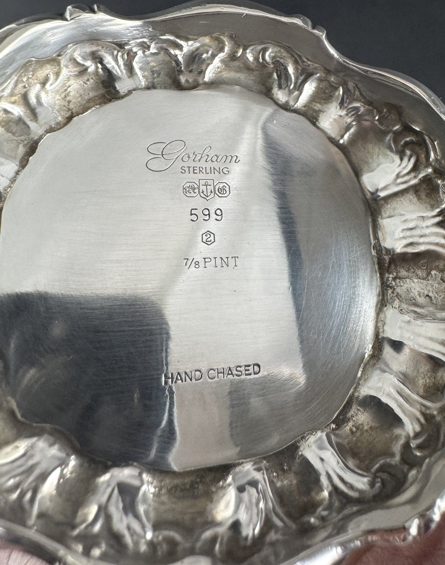 Gorham Sterling Silver Chantilly Grand Hand Chased 599 Creamer Sugar Bowl 1962