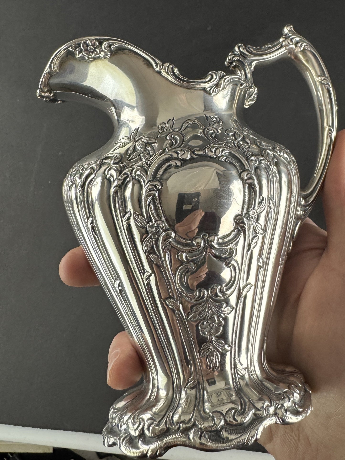Gorham Sterling Silver Chantilly Grand Hand Chased 599 Creamer Sugar Bowl 1962