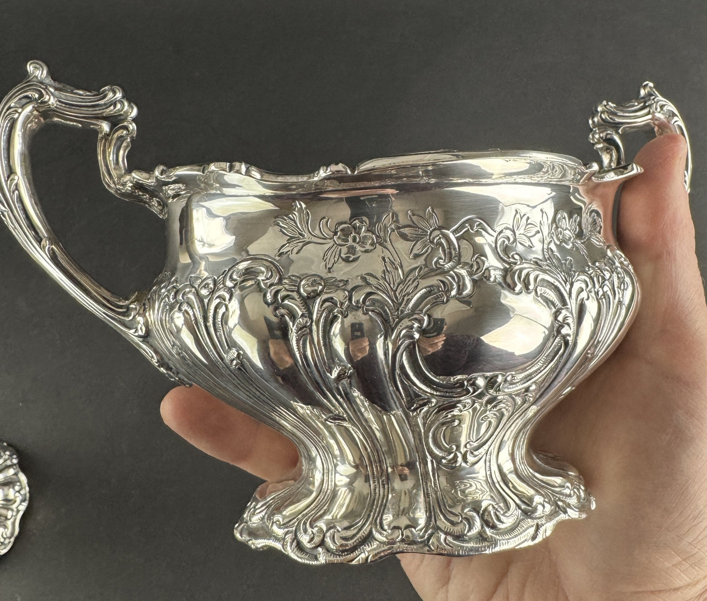 Gorham Sterling Silver Chantilly Grand Hand Chased 599 Creamer Sugar Bowl 1962