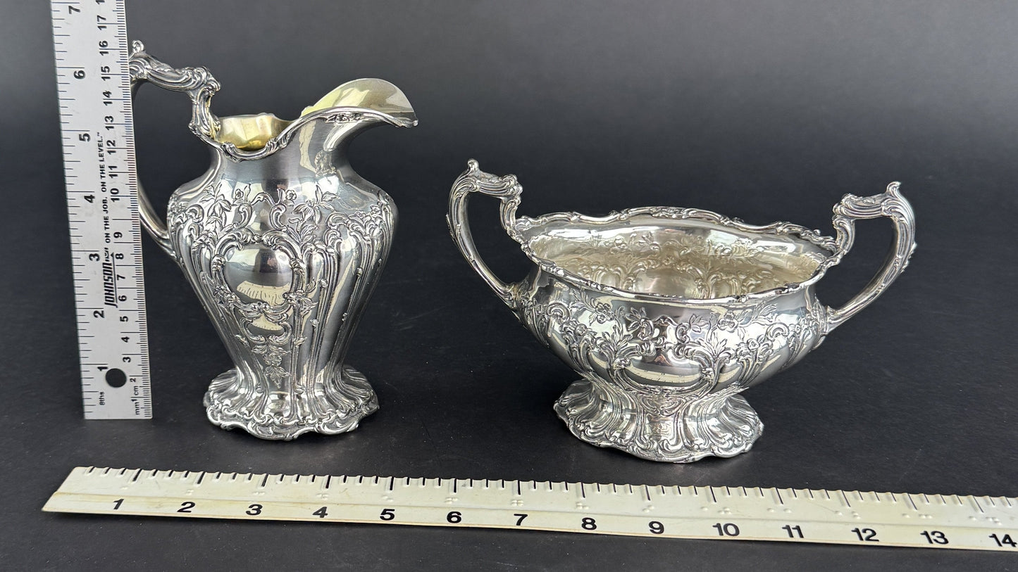 Gorham Sterling Silver Chantilly Grand Hand Chased 599 Creamer Sugar Bowl 1962
