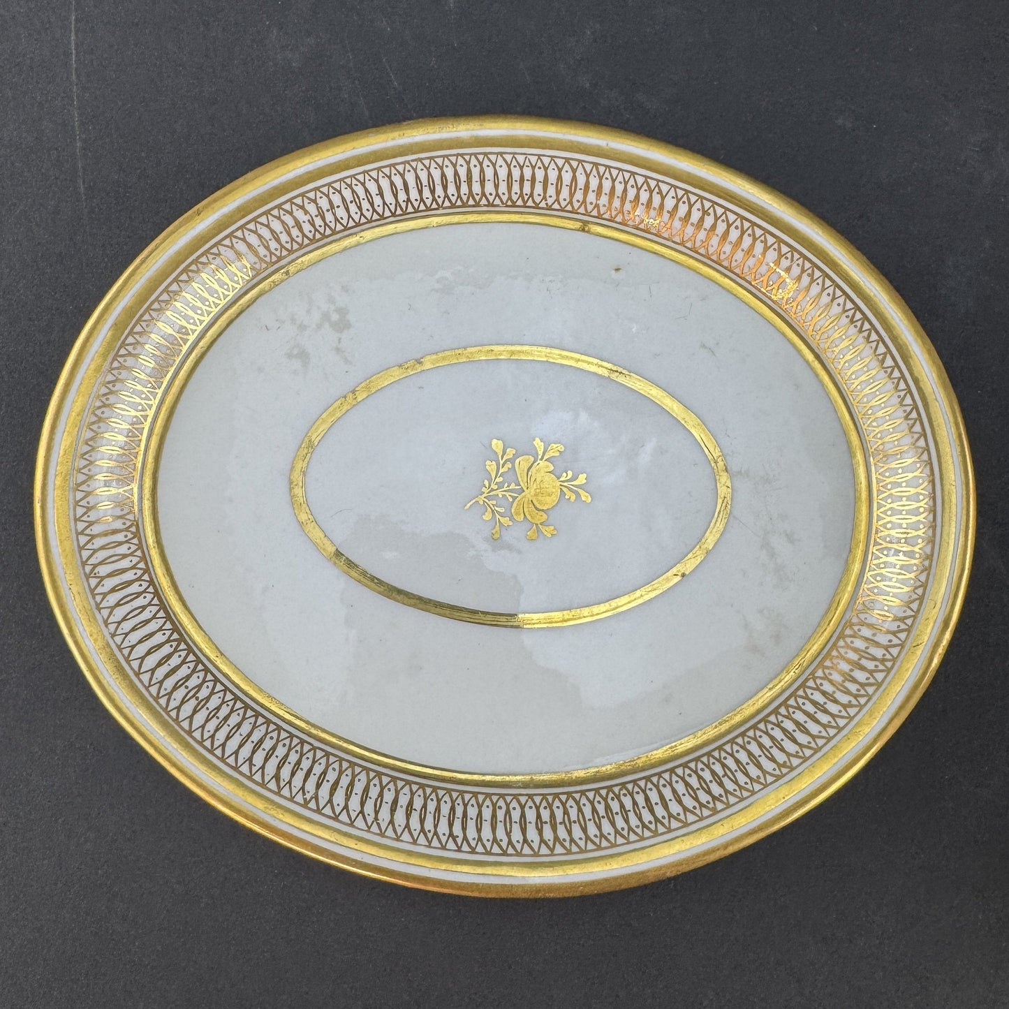 c1790-1820 English Gold White Sugar Bowl Creamer or Gravy Boat w Underplate