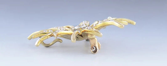 Lovely c1910s 14k Gold Diamond & Seed Pearl Starburst Pin / Brooch