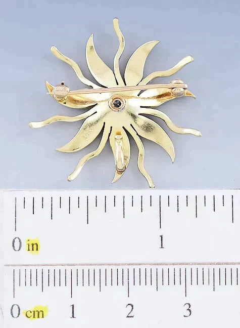Lovely c1910s 14k Gold Diamond & Seed Pearl Starburst Pin / Brooch