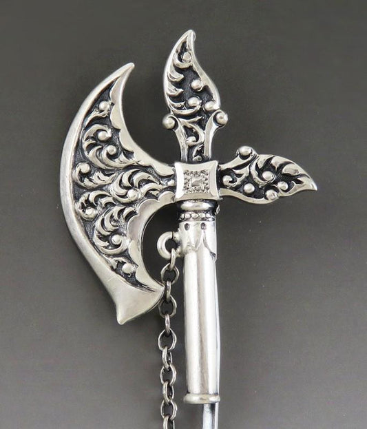 Neat Antique Victorian Sterling Silver Axe Ax Halberd Stickpin Pin