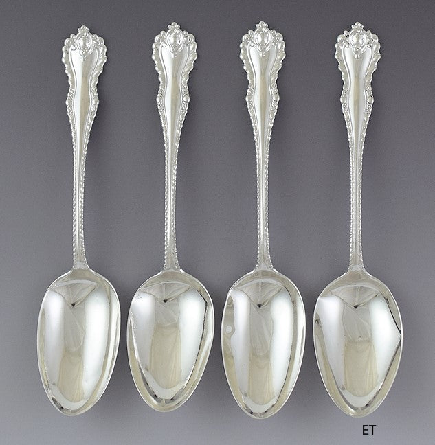 Fine set 4 Dominick & Haff Sterling Silver Mazarin Serving / Table Spoons