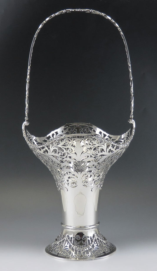 Antique Sterling Silver Pierced Tall Fruit/Flower Centerpiece Basket 16 3/4"