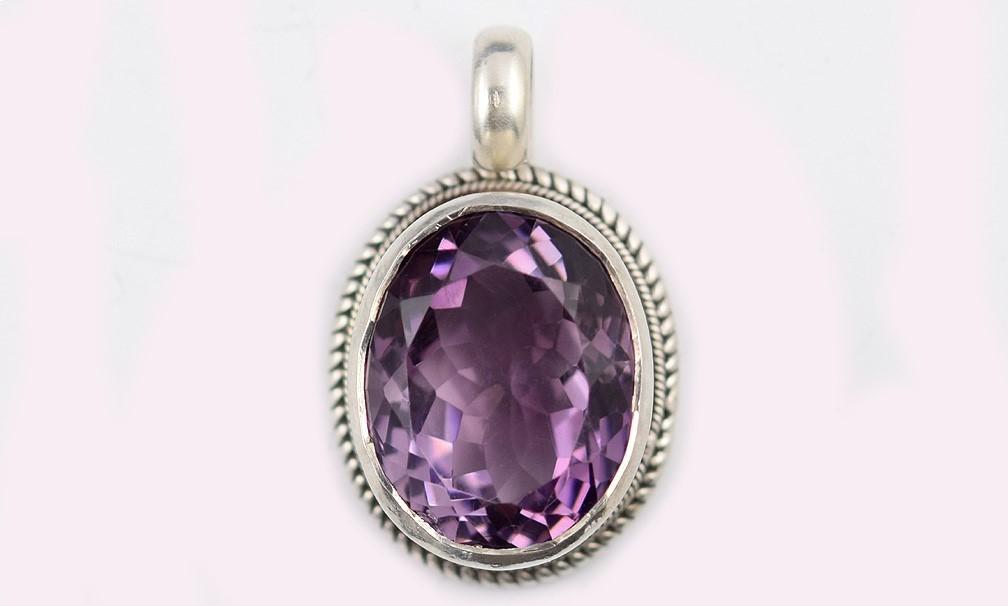 Gorgeous Modern Sterling Silver Rope Chain Necklace w/ 30 CARAT Amethyst Pendant