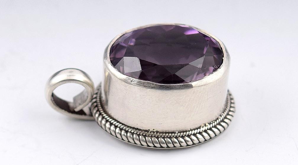 Gorgeous Modern Sterling Silver Rope Chain Necklace w/ 30 CARAT Amethyst Pendant