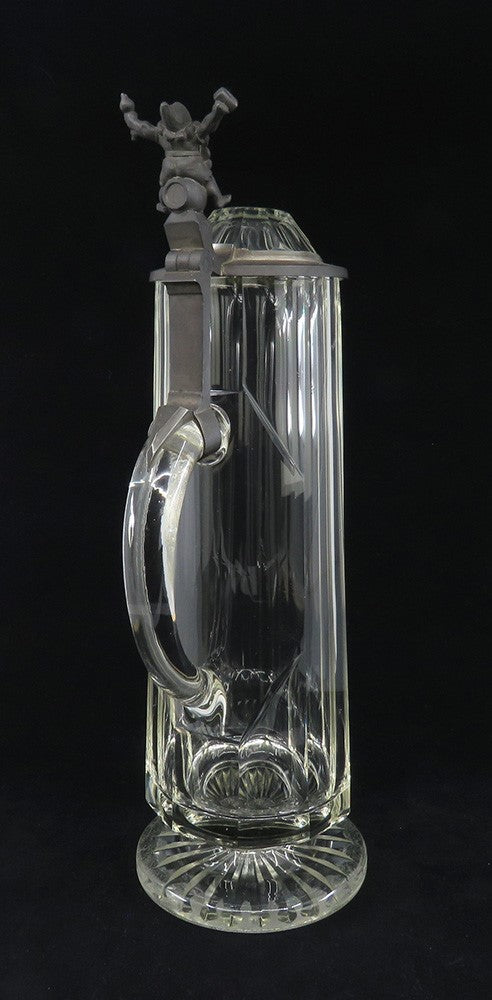 Impressive c1880s German Cut Glass Crystal Pewter Lid 1.5L Andvari Gnome Stein
