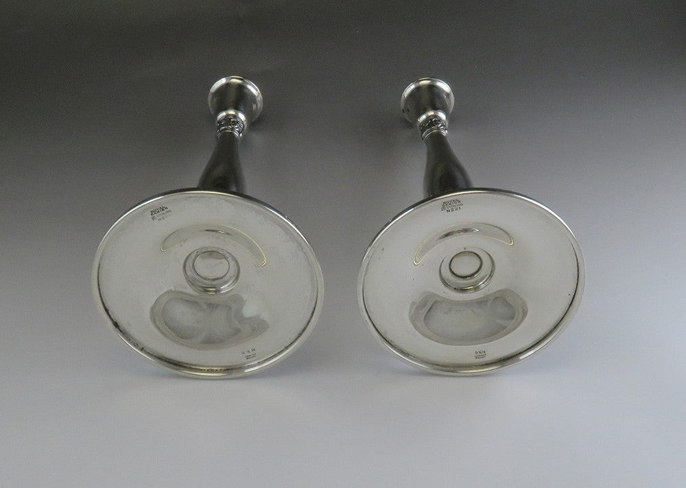 2 Vintage International Royal Danish Sterling Silver Candlesticks S Mono 9 1/2"