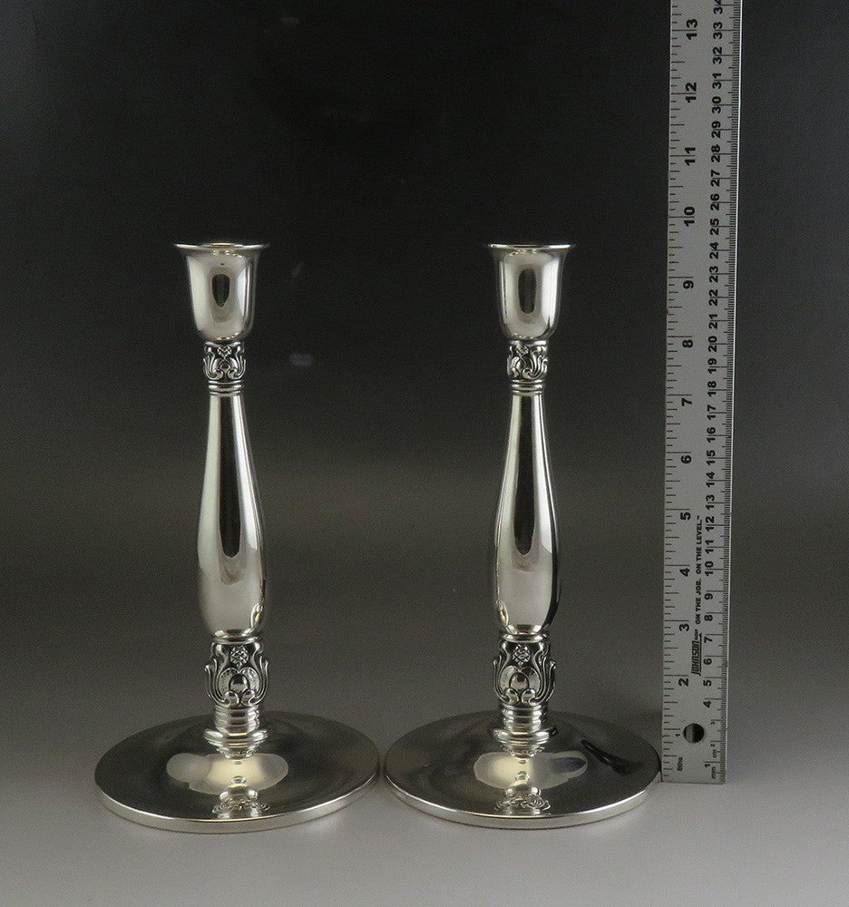 2 Vintage International Royal Danish Sterling Silver Candlesticks S Mono 9 1/2"