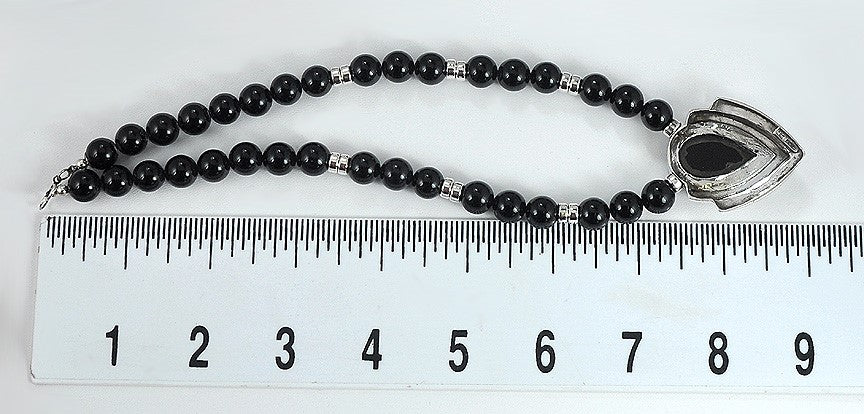 Vintage-Style Sleek Black Onyx and Sterling Silver Pendant Necklace, 16 in.