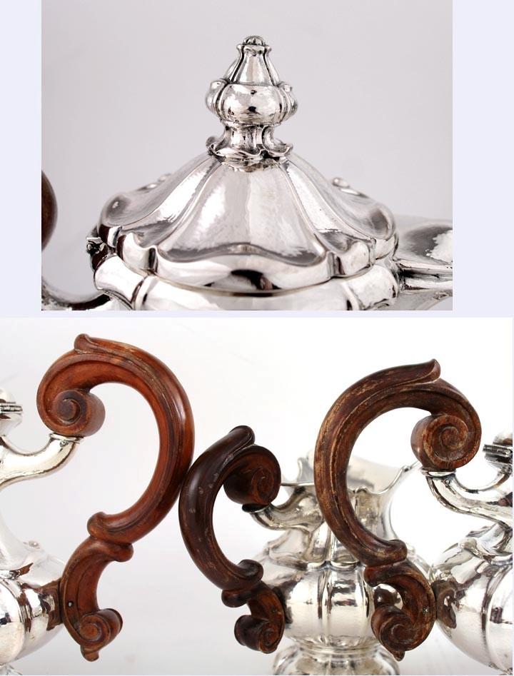 Fine Hand Hammered Italian 800 Solid Silver 4pc Tea Service c1920