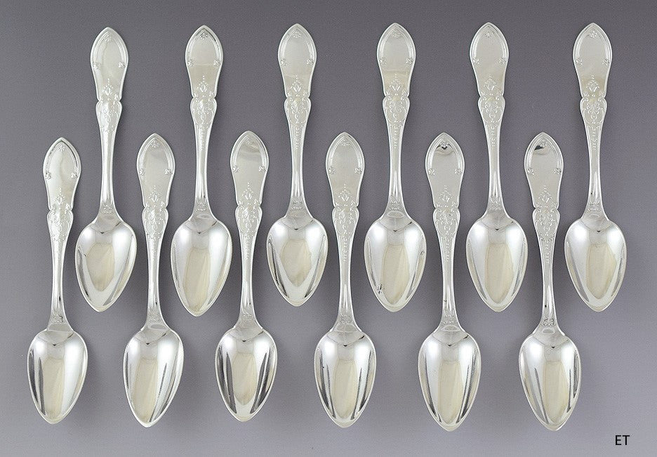 c1850 Great set 12 American Coin Silver Dew Drop Teaspoons by John H. Tyler & Co