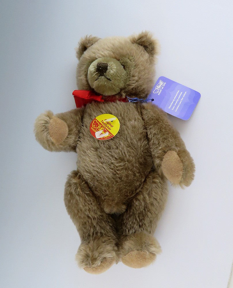 Cute VTG Steiff Teddybear Teddy Bear Poseable Limbs Red Ribbon Cocoa Brown