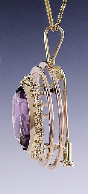 Vintage 14K Rose Gold & Large Faceted Amethyst Brooch/Pin Pendant