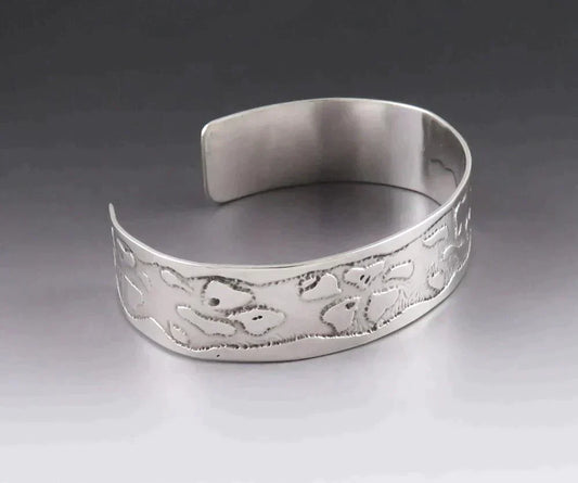 Handcrafted Arts & Crafts Sterling Silver Thick Textured Bangle Cuff Bracelet